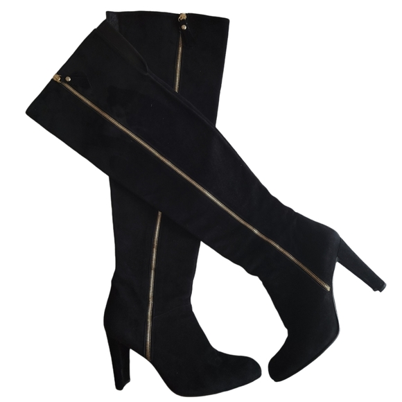 STUART Weitzman Over the Knee Boot Black Suede Heels - Picture 4 of 10